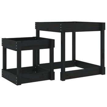 Mesas De Arena 2 Uds Madera Maciza De Pino Negro