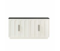 aparador 160 cm - frente arqueado 4 puertas bisagras soft-close sistema antivuelco armario de almacenamiento para salon y comedor - blanco y negro