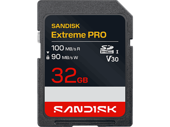 Tarjeta SD - SANDISK Extreme PRO, 32 GB, Hasta 100 MB/s lectura, UHS-I, V30, U3, Vídeos 4K y Full HD, Negro