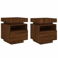 pack 2 uds mesitas de noche  mesilla de noche con luces led marron roble 40x39x485cm