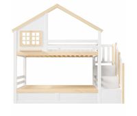 cama litera 90x200 cm - hidraulica con barrera de cama almacenamiento bajo la cama decoracion de ventana y casa - blanco  natural