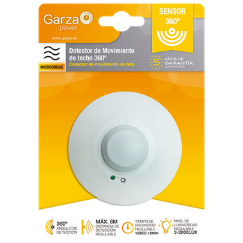 Garza Power - Detector De Movimiento Microondas De Techo, Ángulo De Detección 360º, Blanco