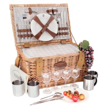 Cesta picnic de mimbre concorde para 4 personas