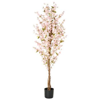 Planta Artificial En Maceta Verde Negro Material Hojas De Plástico Rosas 185 Cm Interior Sakura