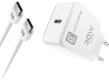 Cargador móvil - CellularLine Charger Kit, 30W, Para iPhone, USB C, Carga rápida, Blanco