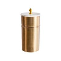 recipiente decorativo dorado de metal con tapa blanca redondo glamour almay