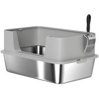 pawhut arenero para gatos de acero inoxidable xl con borde alto pala facil de limpiar prueba de fugas 60x40x295 cm gris