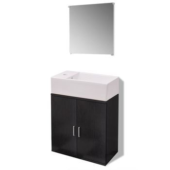 Conjunto De Mueble Y Lavabo 3 Uds | Armario De Baño Negro
