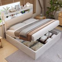 cama con cabecero y baldas de almacenaje de 180 x 200 cm - tomas usb - madera mdf - blanco sin colchon