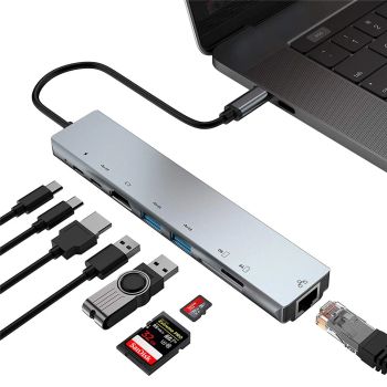 Bakeey PB-C7366 Concentrador de conexión USB-C 8 en 1 con pantalla HD 4K HDMI / Alimentación USB-C PD3.0 de 87 W / Trans