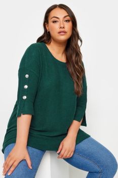 Yours Curve Green Soft Touch Button Top, Mujer Curvy Y Tallas Grandes, Yours