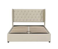 cama contenedor acolchada de terciopelo 140x200 cm con somier de laminas - beige