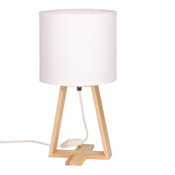 Forlight Nuts - (2 Uds) Lámpara De Mesa De Estilo Nórdico. Para Mesita De Noche De Madera Natural Y Textil De Color Blanco. E27