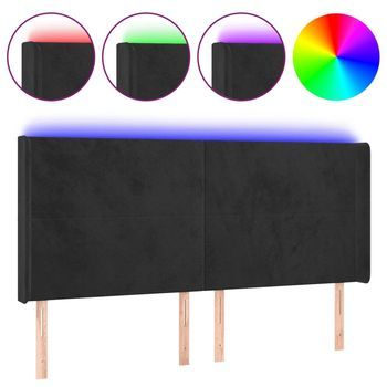 Cabecero Con Led De Terciopelo Negro 183x16x118/128 Cm