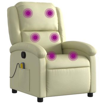 Sillón Reclinable De Masaje Cuero Auténtico Crema Vidaxl
