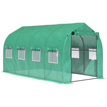 Outsunny Invernadero de Túnel 4x2x2 m con 8 Ventanas de Malla y Puerta Invernadero de Huerto para Patio Jardín Verde