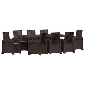 Conjunto De Comedor De Jardín 9 Uds. Marrón Y Topo Pp Vidaxl
