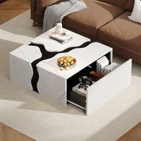 mesa de centro geometrica blanca con cajon efecto marmol 70 x 70 x 31 cm
