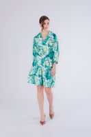 vestido con cintura elastica en muselina estampada green flower m