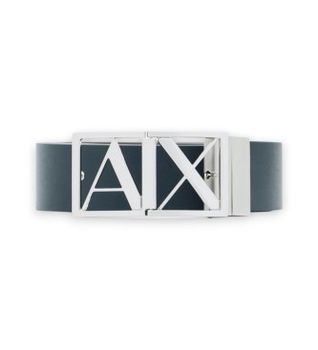 A|X Armani Exchange para hombre. XM002664AF22854MB349 Cinturón de piel lisa con hebilla con logo marino (OSFA), Casual