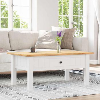 Mesa De Centro，mesa Auxiliar，mesa De Café Madera De Pino Estilo Panamá Blanco 100x60x45 Cm