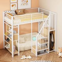 cama alta 90 x 200 cm blanca con almacenamiento escalera y armario