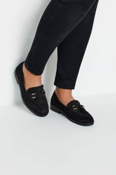 Mocasines Negros De Antelina Con Borlas En Ancho Especial