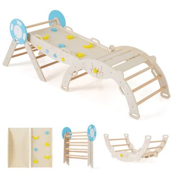 Costway Conjunto Triangular 8 en 1 Juguetes de Escalada para Bebés con Rampa Escalera y Arco Escalada Montessori de Madera con Tema Natural