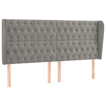 Cabecero Con Orejas De Terciopelo Gris Claro 203x23x118/128 Cm Vidaxl
