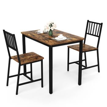 Conjunto De Mesa Y Taburetes - Cocina - Acero Y Partículas - Marrón Y Negro (90x60x75.5cm)
