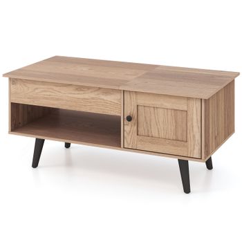 Costway Mesa Centro Elevable con Tablero Elevable Compartimento Oculto Estante Abierto Armario con Puerta 4 Patas para Hogar Oficina