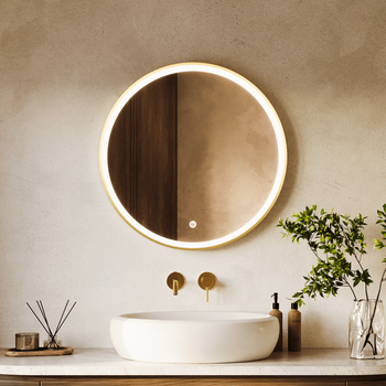 Espejo De Baño Con Luz Led 70 Cm Dorado, Redondo, Antivaho, 3 Colores Dimmable - Lomazoo Miami