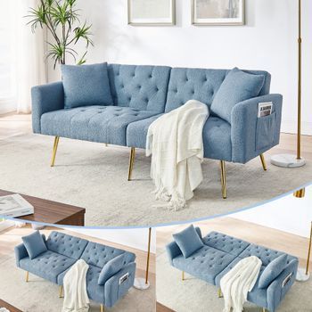Sofá De Dos Plazas - Mueble Para Salón - Tejido De Borreguito - Azul