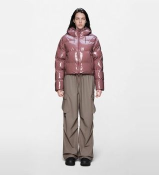 Rains para mujer. 15150 Chaqueta Alta Short Puffer rosa (XS), Casual, Poliuretano