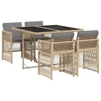set comedor de jardin 5 uds  juego de muebles de jardin con cojines ratan sintetico beige
