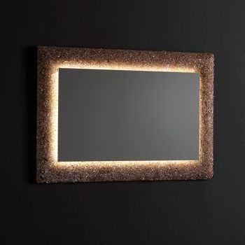 Espejo Con Marco De Granilla De Vidrio Fundido Bronce E Iluminación Led 90 X 62 Cm