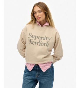 Superdry para mujer. W2012395A Sudadera Brand Mark Loose beige (S), Casual, Algodón
