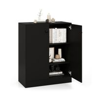 costway armario de almacenamiento de 2 puertas armario moderno de suelo con 3 estantes armario lateral independiente con dispositivo negro