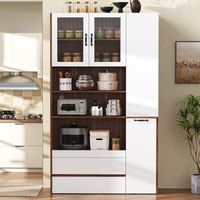 aparador alto - mueble de cocina y comedor - mdf y vidrio - blanco y nogal 100x40x200cm