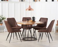 hoxton 110cm industrial dining table round with marcel antique chairs - brown 4 chairs