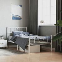 cama individual  cama para adultos  estructura cama metal con cabecero y pie cama blanca 90x190 cm cfw478286