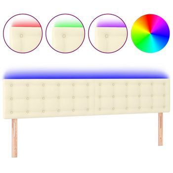 Cabecero，panel De Cabecero Con Led Cuero Sintético Color Crema 160x5x78/88 Cm