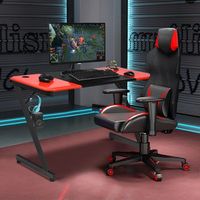 escritorio de gaming superficie en fibras de carbono forma de z para ordenador casa oficina negro rojo 120x60x76 cm cfw99206