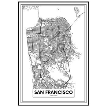 Panorama Cuadro Enmarcado Mapa De Ciudad San Francisco 70x100 Cm