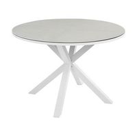 mesa de jardin moderna aluminio r 120 cm patas de aluminio tablero de vidrio ceramico blanco gris pardo maletto
