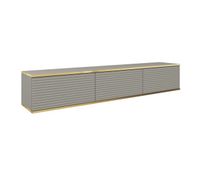 el soporte de tv oro de mdf y tiene un estilo moderno mide 30x175x32 cm e incluye 3 estantes y 3 puertas