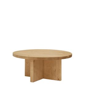 Mesa de centro redonda de madera maciza tono medio de ø60x33,2cm