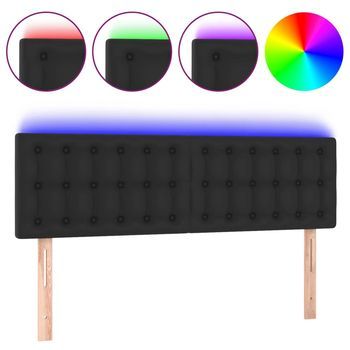 Cabecero Cama | Panel De Cabecera Con Luces Led Cuero Sintético Negro 144x5x78/88 Cm