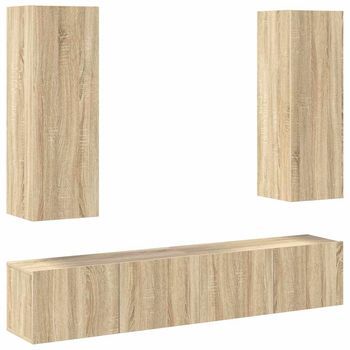 Set De Muebles Salón Tv | Mueble De Salón | Gabinete De Tv 4 Pzas Madera Ingeniería Roble Sonoma