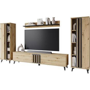 Conjunto De Muebles De Salón Helsinki I, Juego De Muebles De Salón, Mueble De Tv, Color Roble Artisan